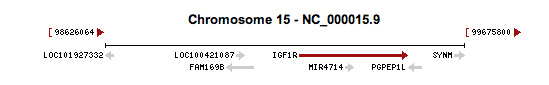 Genome location of IFG1R gene (from NCBI)